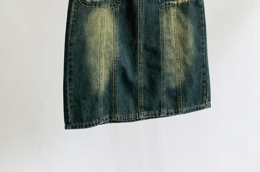 Mid Waist Washed Denim H-Line Skirt Product Image