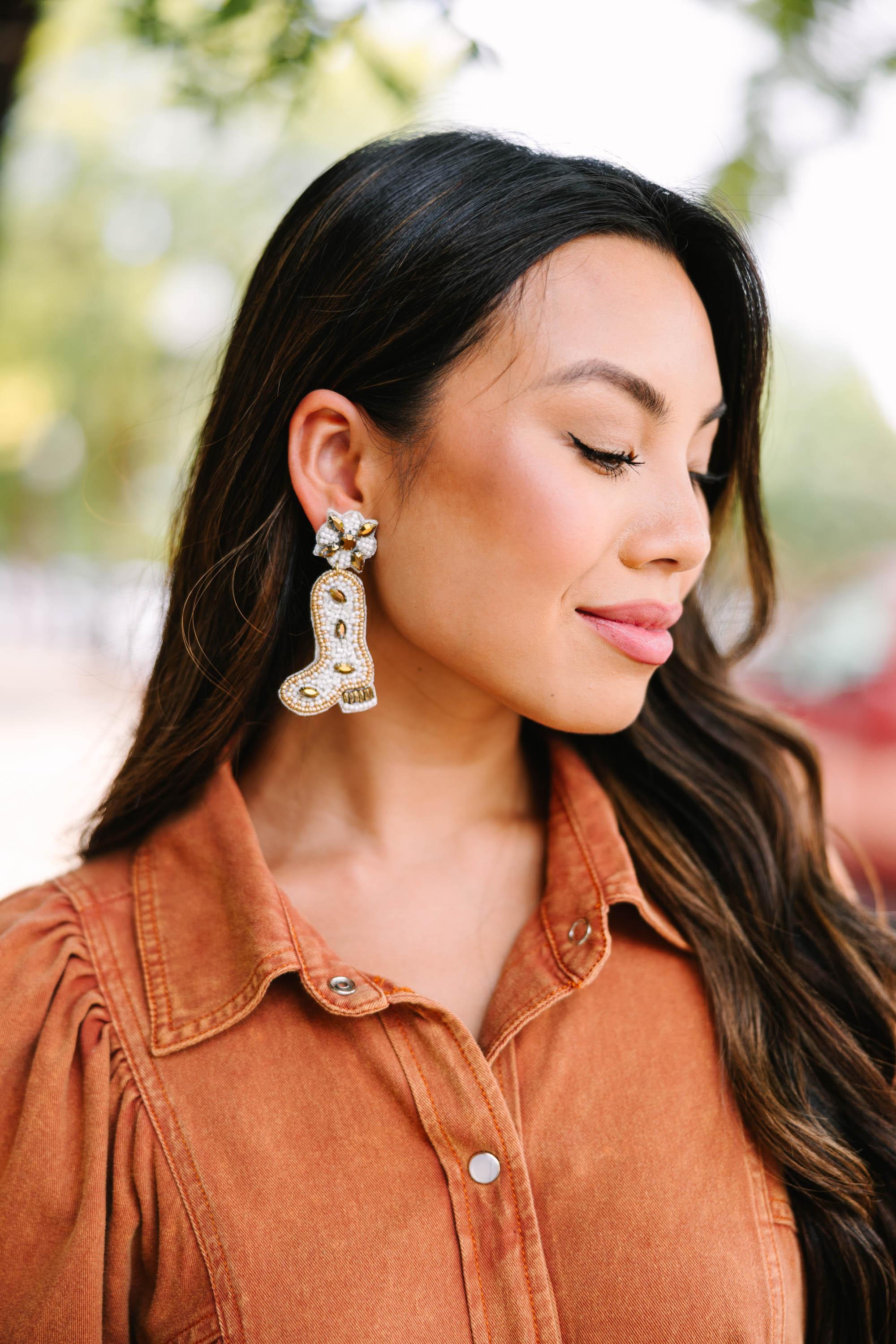 Made For Rocking White Cowboy Boot Earrings Female Product Image