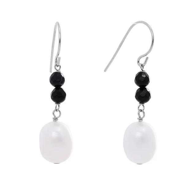 Main and Sterling Sterling Silver Onyx & Cultured Freshwater Pearl Drop Earrings, Womens Product Image