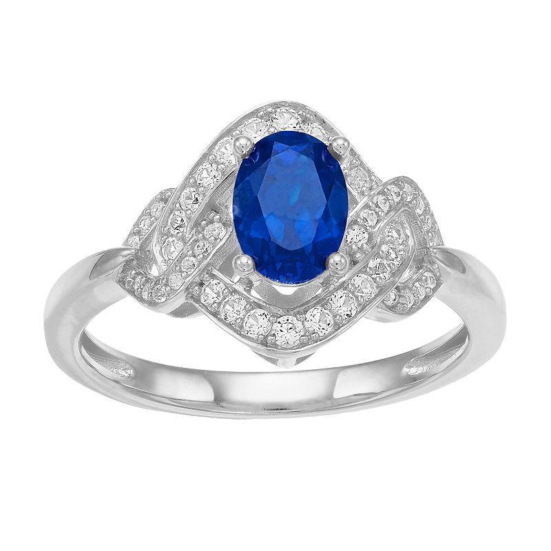 10k White Gold Sapphire & 1/4 Carat T.W. Diamond Ring, Womens Blue Product Image