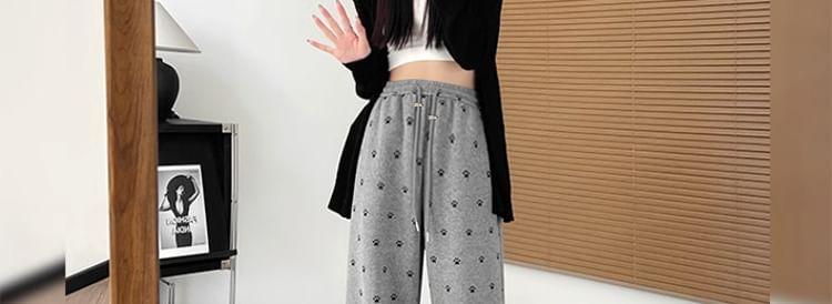 Maternity Drawstring Waist Paw Print Wide Leg Pants Product Image