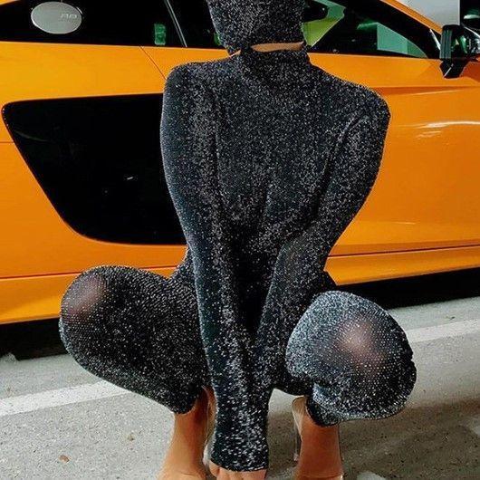 Long-Sleeve Glitter Jumpsuit Product Image