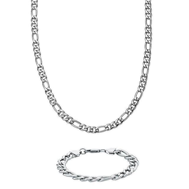 LYNX Stainless Steel 9MM Figaro Chain Mens Bracelet and Necklace Set Product Image