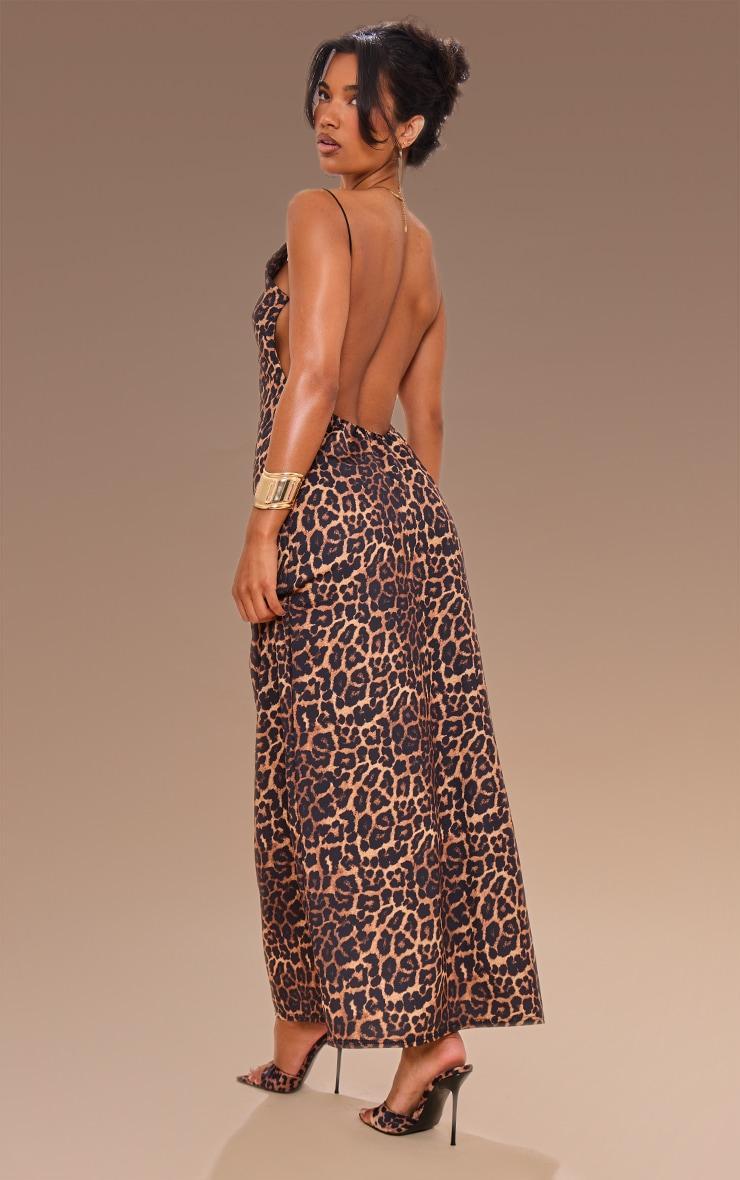 Leopard Print Woven Cami Backless Maxi Dress Product Image