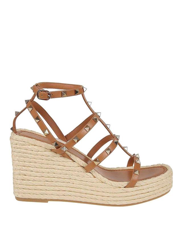 Rockstud Wedge Espadrilles In Beige Product Image