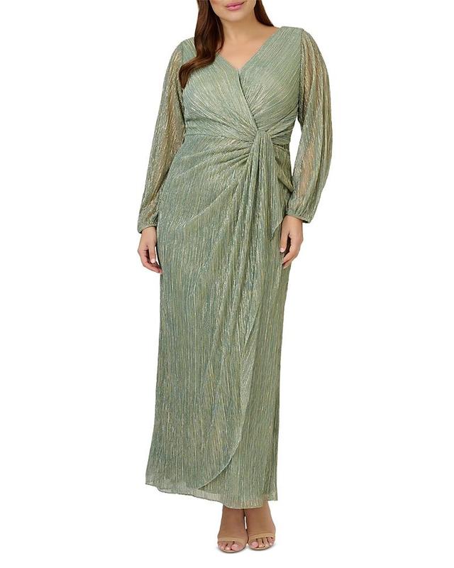 Adrianna Papell Plus Metallic Mesh Draped Gown Product Image