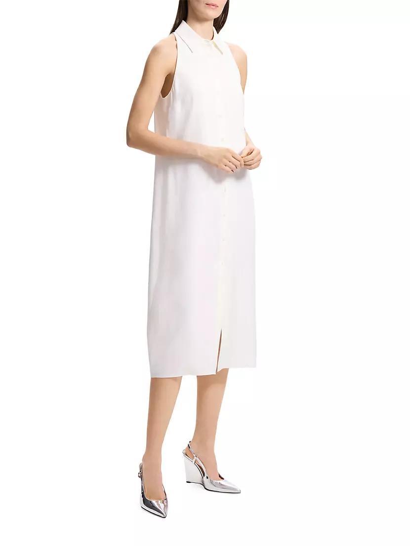 Halter Linen-Blend Sleeveless Shirtdress Product Image