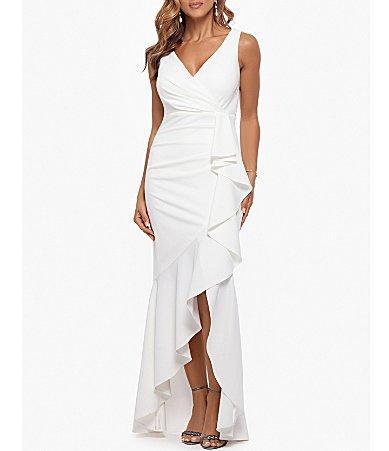 Betsy  Adam Sleeveless V-Neck Spiral Ruffle Cascade Gown Product Image