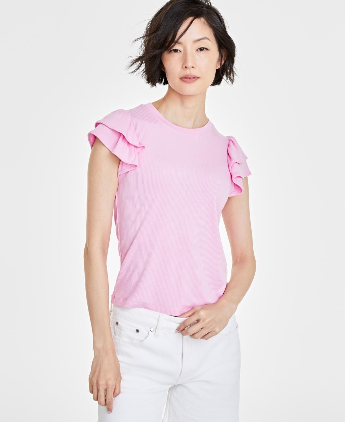 On 34th Womens Flutter-Sleeve Ribbed Top, Created for Macys Product Image