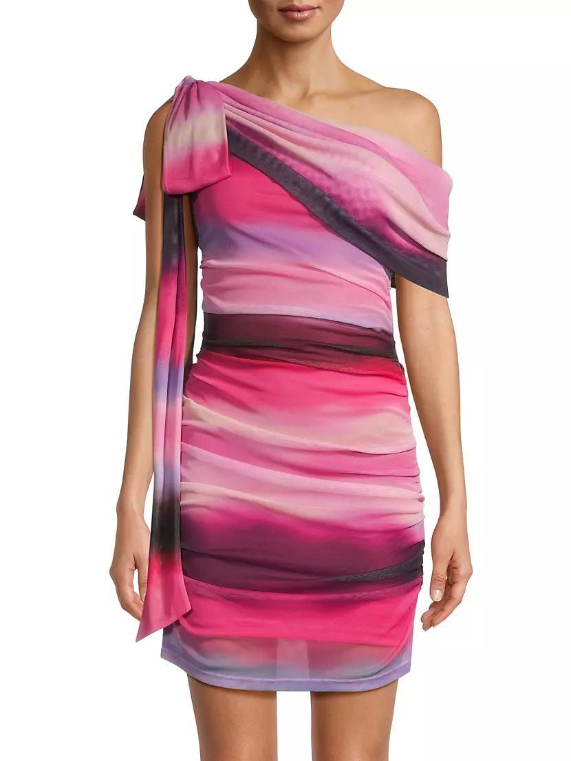 Jensel Ruched Mesh One-Shoulder Body-Con Dress Product Image