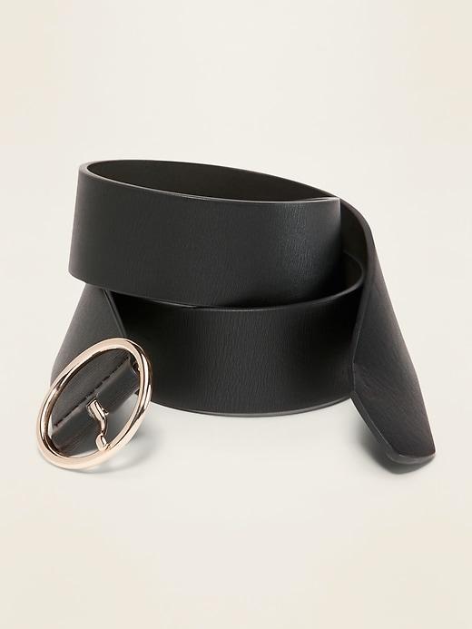 Wide Ring-Buckle Faux-Leather Belt For Women (1 1/2") Product Image