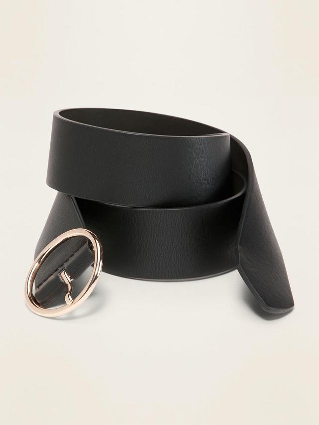 Wide Ring-Buckle Faux-Leather Belt For Women (1 1/2) Product Image