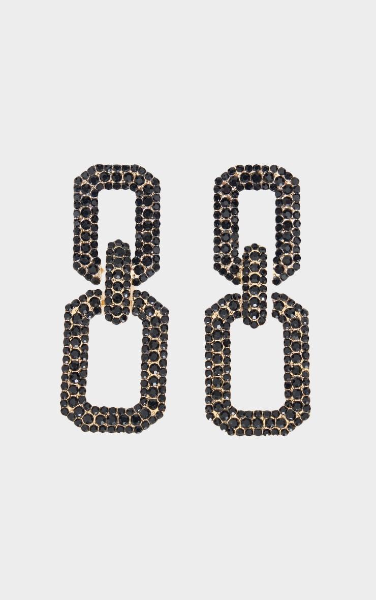 Black Diamante Square Chain Link Statement Earrings Product Image