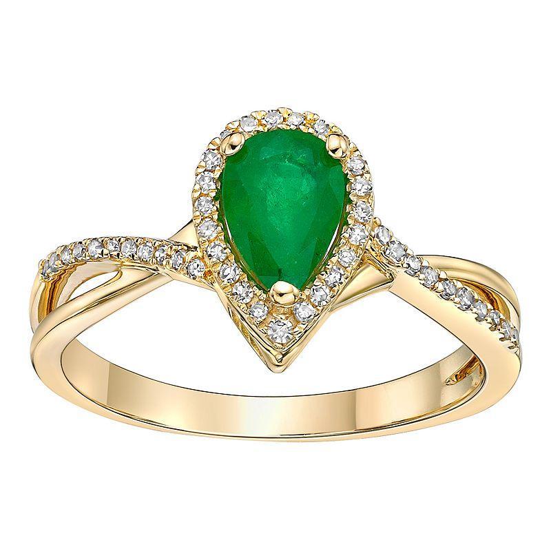 Gemminded 10k Gold 1/6 Carat T.W. Diamond & Emerald Ring, Womens Product Image