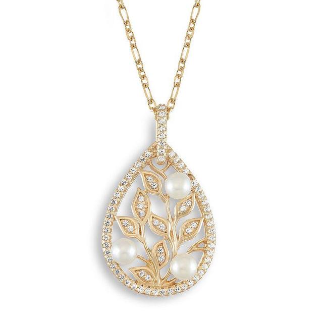 18k Gold Over Sterling Silver Freshwater Cultured Pearl & Lab-Created White Sapphire Teardrop Pendant Necklace, Womens Gold Tone Product Image