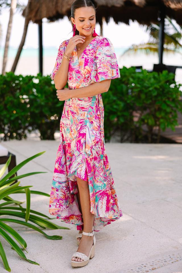 Tahiti Is Calling Fuchsia Pink Abstract Maxi Dress Female Product Image