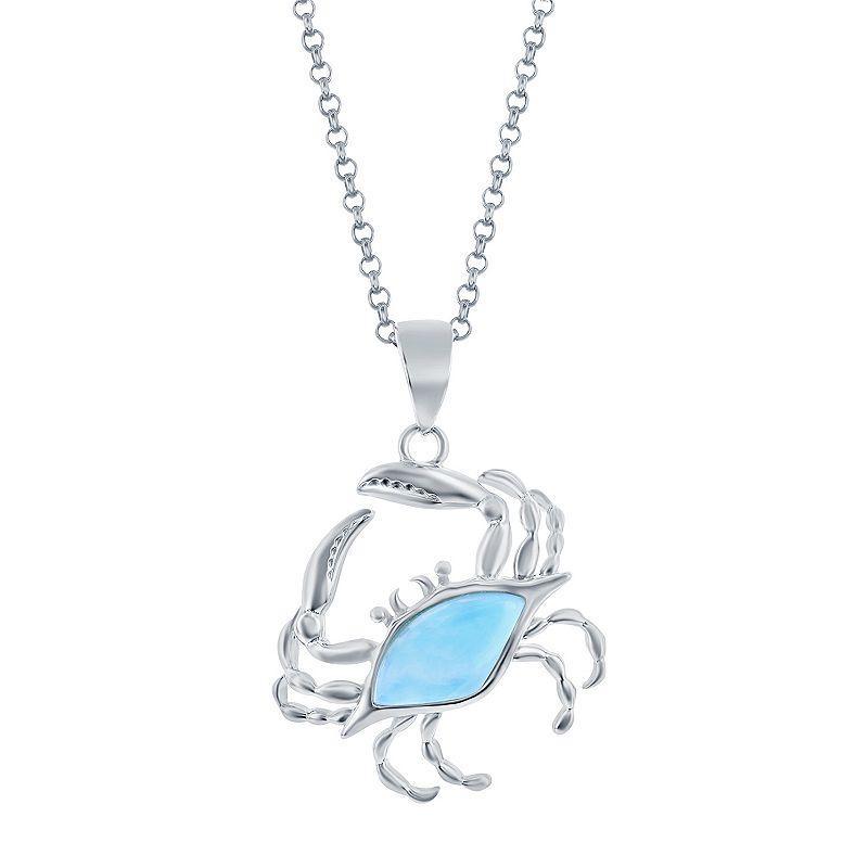 Sterling Silver Larimar Crab Necklace, Womens Product Image