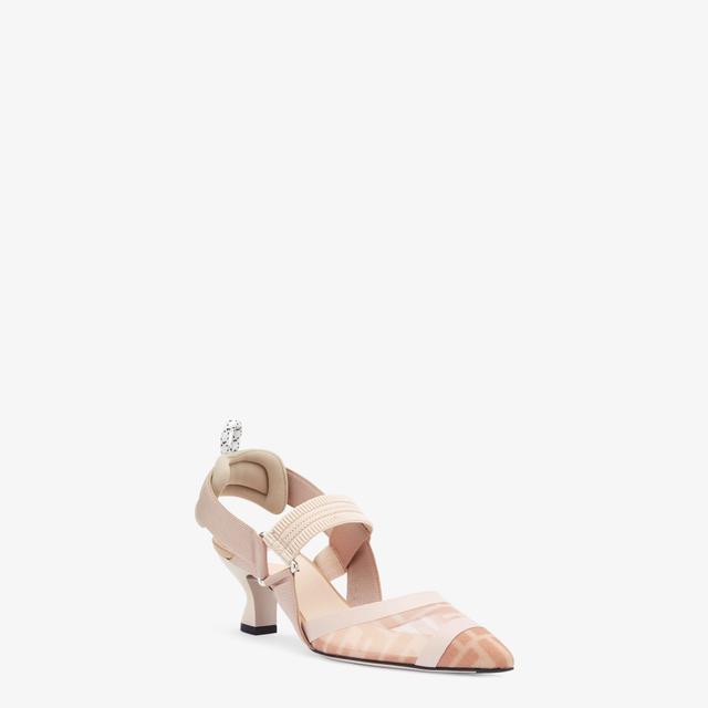 ColibrìNude leather and pink mesh slingbacks with medium heel Product Image