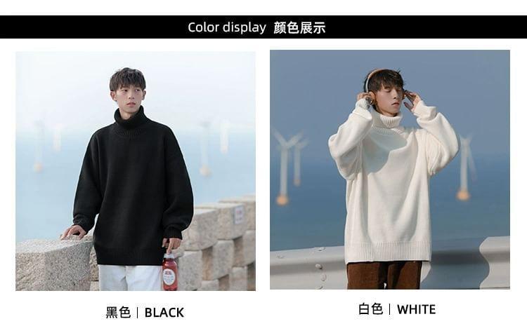 Turtleneck Plain Oversized Sweater Product Image