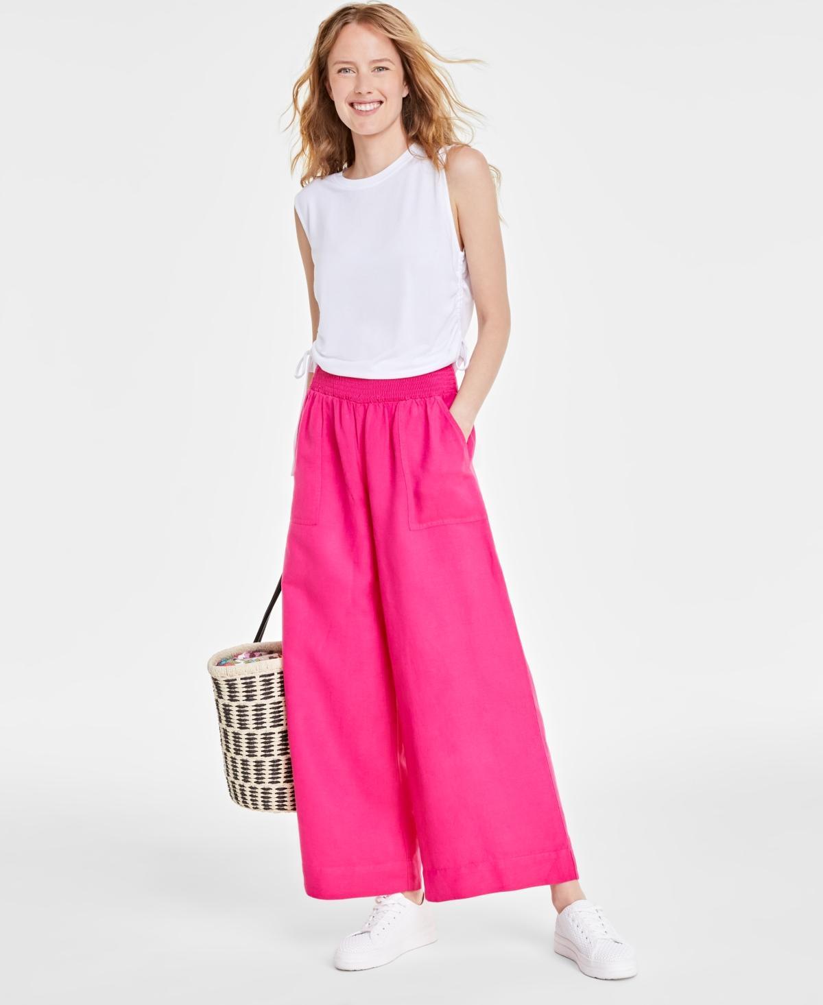 Women's Linen-Blend High-Rise Wide-Leg Pants, Created for Macy's product image