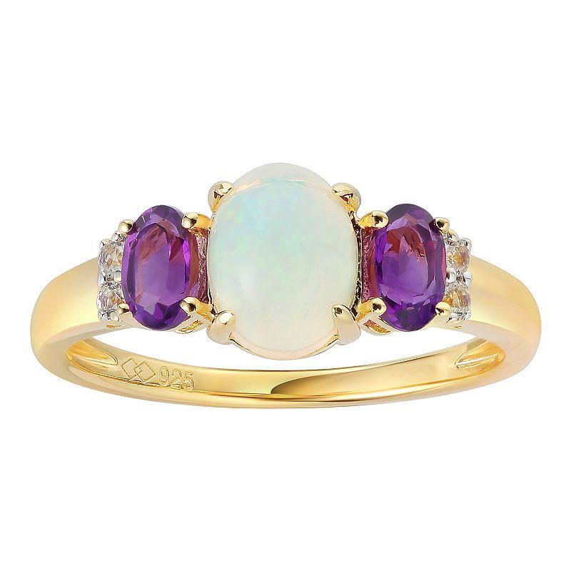 14k Gold Over Silver Opal, Amethyst & White Topaz Ring, Womens Gold Tone Product Image