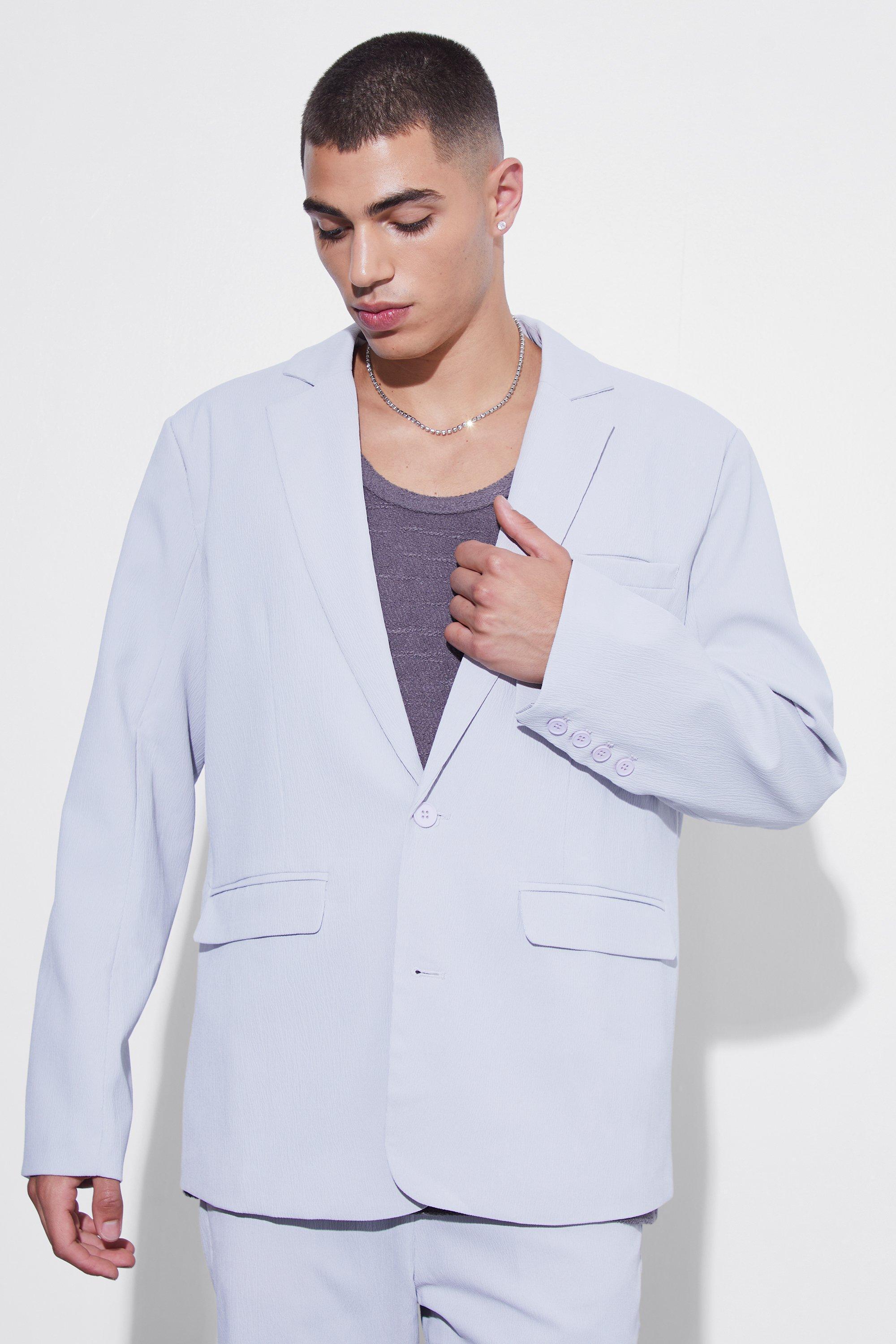 Relaxed Single Breasted Crinkle Suit Jacket | boohooMAN USA Product Image