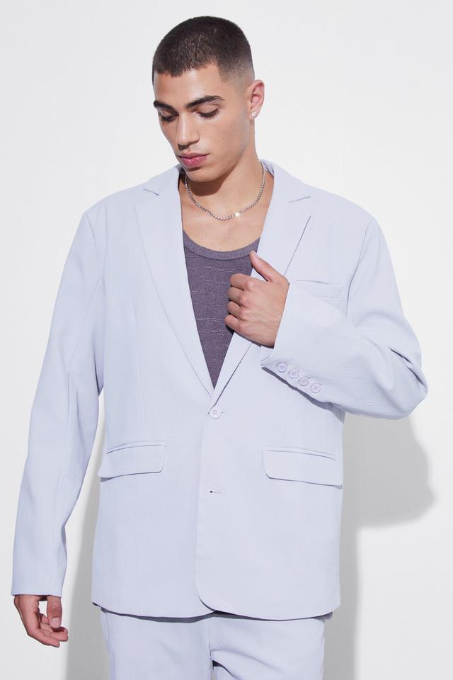 Relaxed Single Breasted Crinkle Suit Jacket | boohooMAN USA Product Image