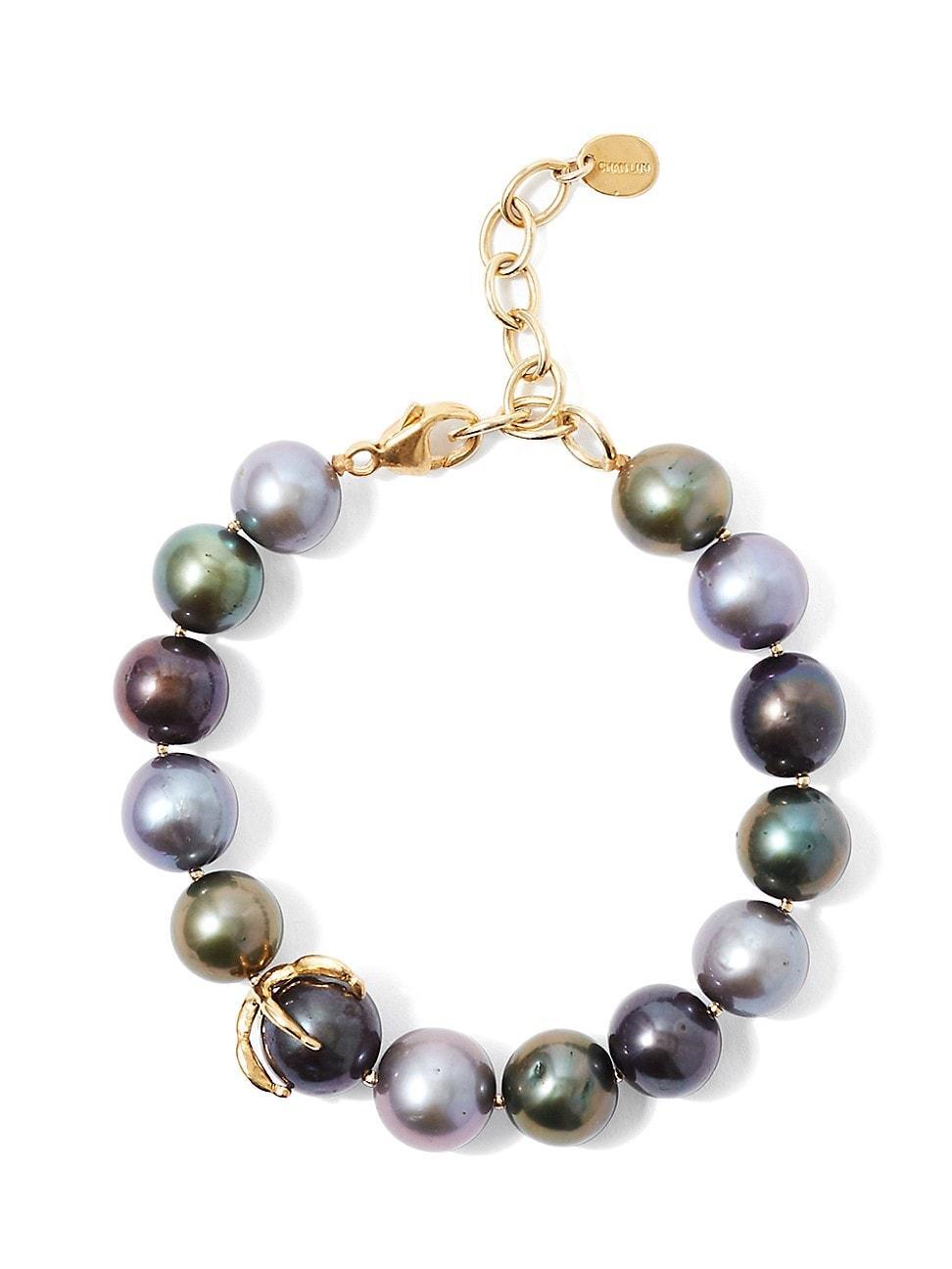 Womens 18K-Gold-Plated & Cultured Freshwater Pearl Chain Bracelet Product Image