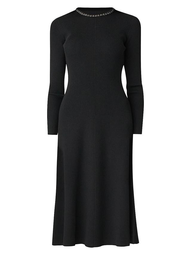 Womens Moore Crystal-Embellished Rib-Knit A-Line Midi-Dress Product Image