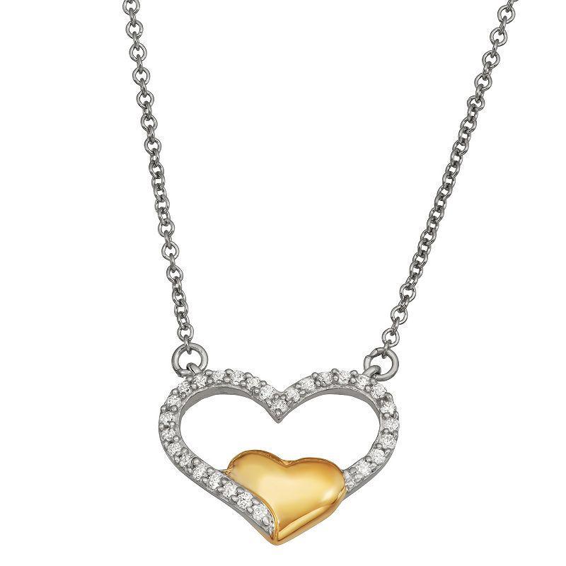 Jewelexcess Two Tone Sterling Silver 1/6 Carat T.W. Diamond Heart Pendant Necklace, Womens Multicolor Product Image