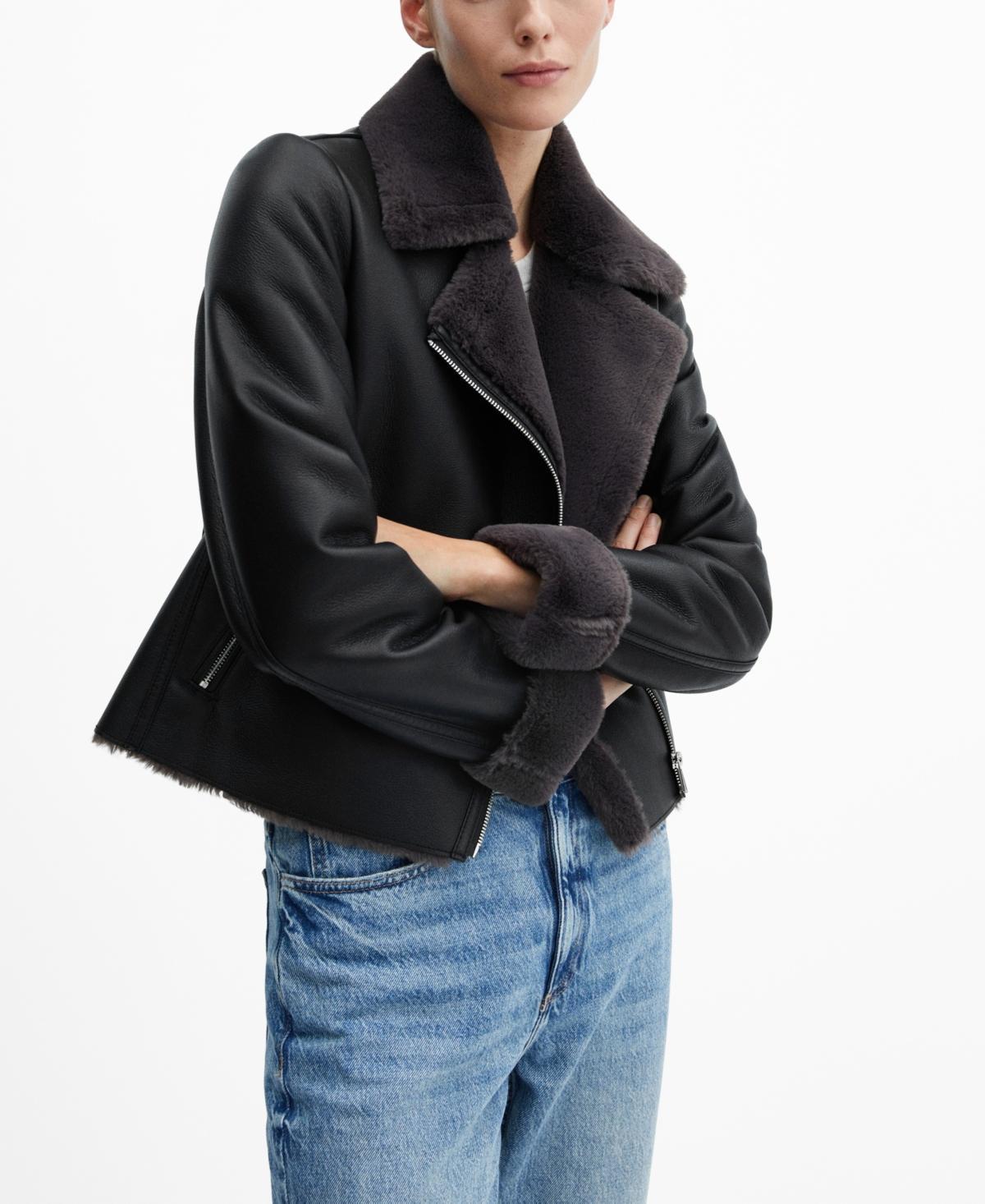 Mango Womens Oversized Leather-Effect Jacket Product Image