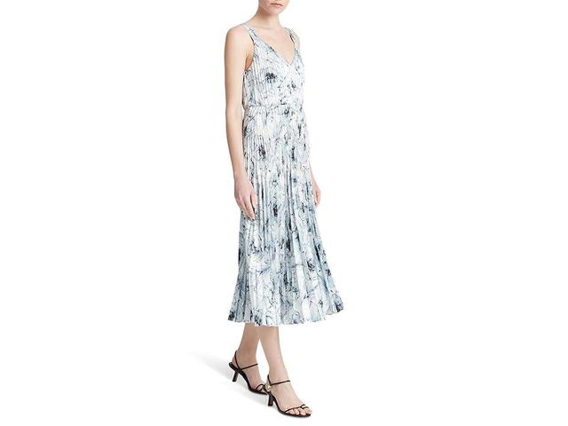 Vince Washed Lilly V-Neck Pleated Slip Dress (Pale Azure) Women's Dress Product Image