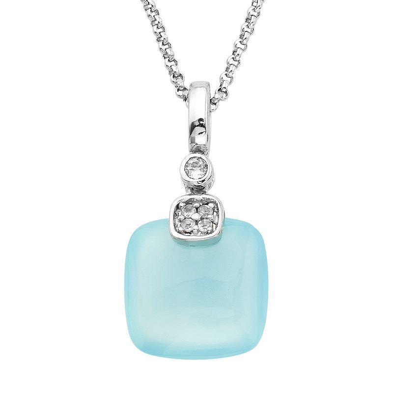 Jewelmak Sterling Silver Blue Agate & White Topaz Cushion Pendant Necklace, Womens Product Image