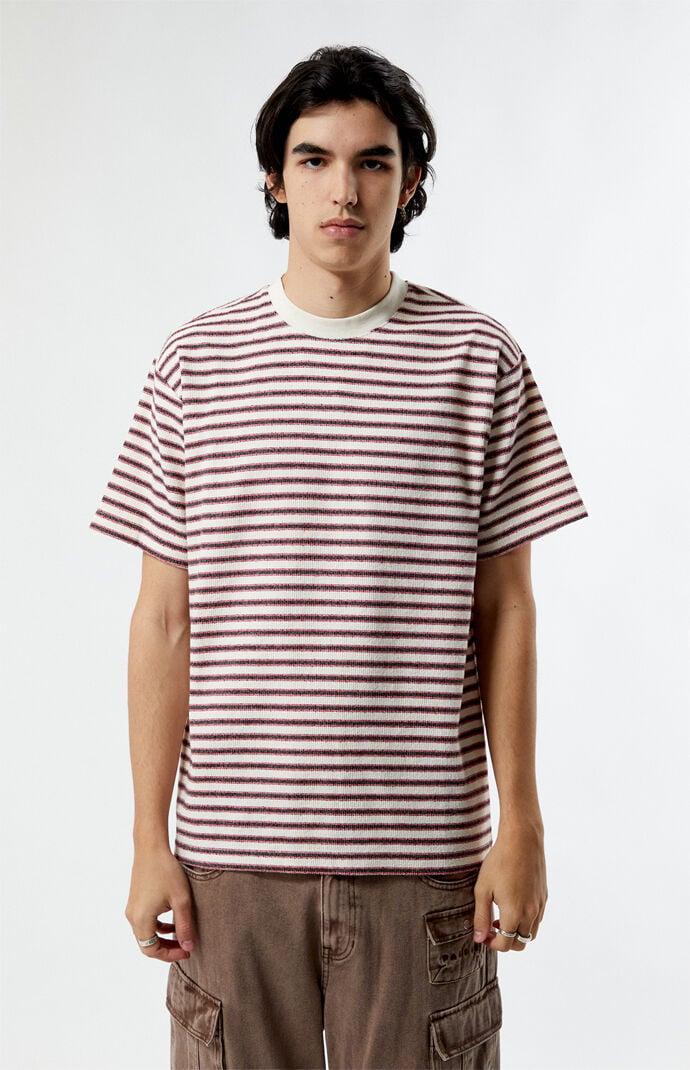 Men's Red Compass Striped Texture T-Shirt in Cream/Red - Product Image