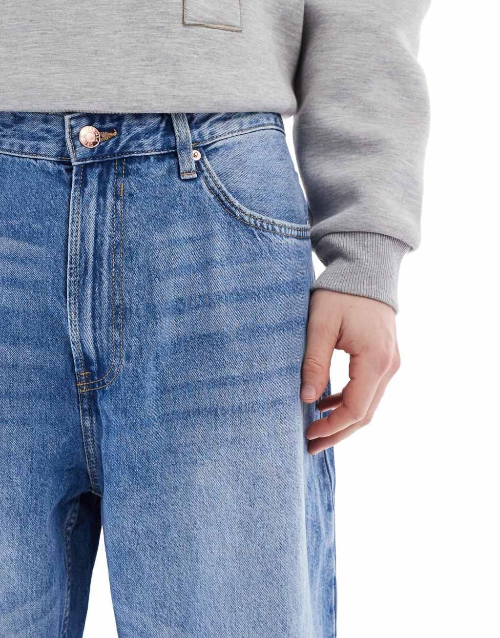 Bershka baggy jeans in mid blue Product Image