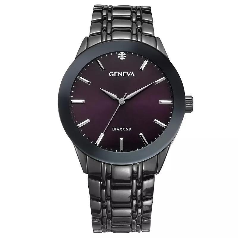 Geneva 41 mm Gunmetal Tone Diamond Accent Aubergine Dial Bracelet Watch, Mens Grey Product Image