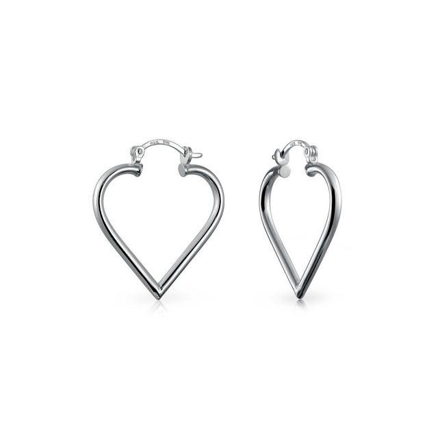 Large Heart Shaped Tube Big Hoop Earrings For Women Teen .925 Sterling Silver Hinged Notched Post Product Image