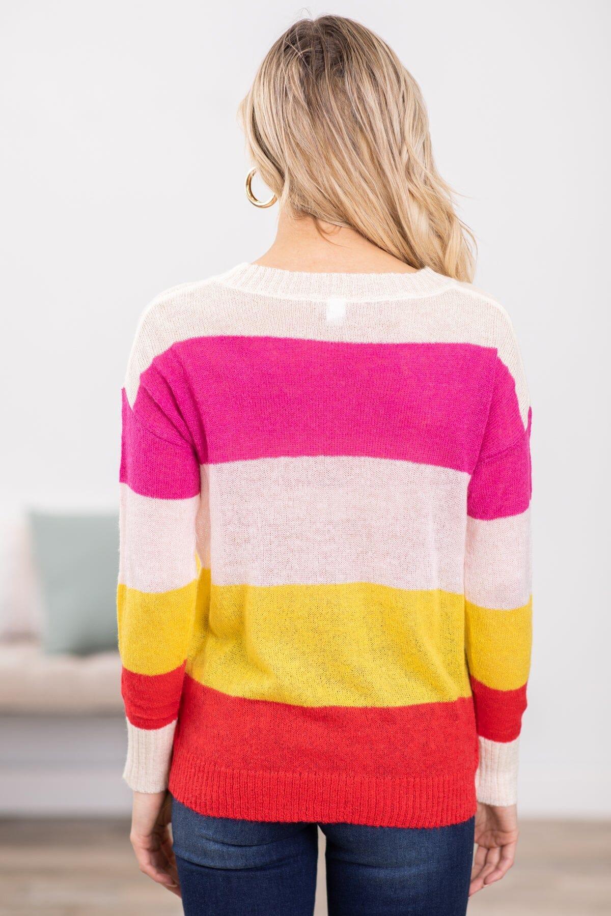 Hot Pink and Yellow Colorblock Sweater Product Image