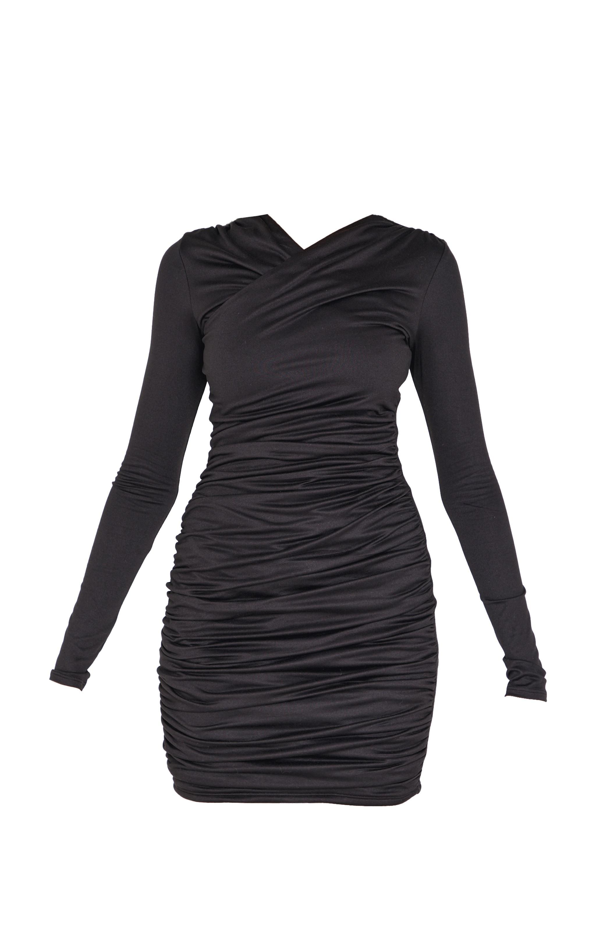 Black Double Contour Cross Over Bodycon Dress Product Image