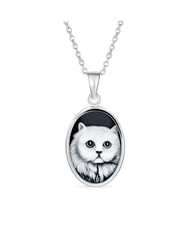 Bling Jewelry Antique Style Black Cz Sitting White Grey Kitten Kitty Cat Portrait Cameo Pendant Necklace For Women Sterling Silver Product Image