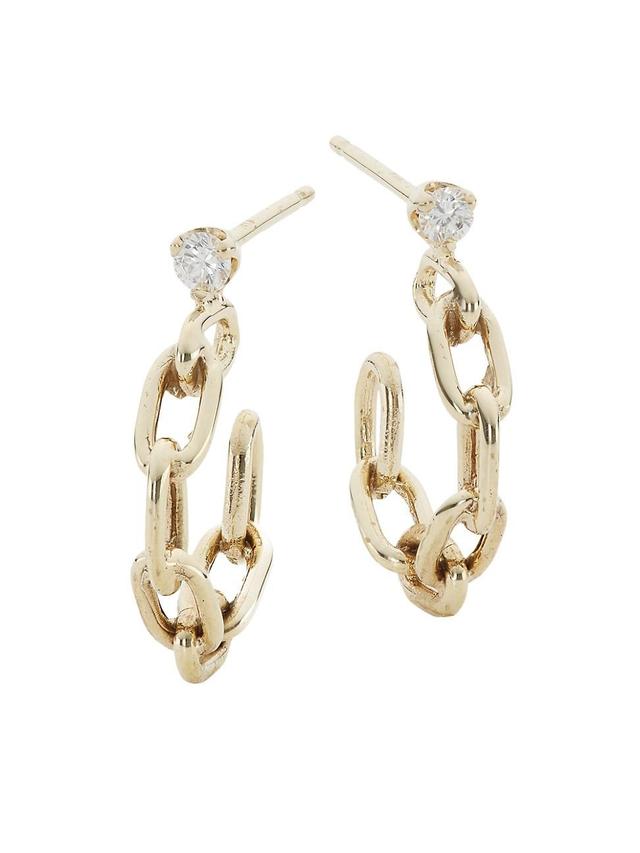 Womens 14K Yellow Gold & Diamond Medium Hoop Earrings Product Image