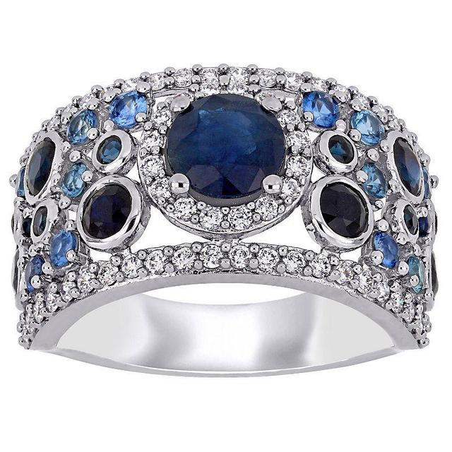 Stella Grace 14k White Gold Blue Sapphire & 1/2 Carat T.W. Diamond Halo Cluster Ring, Womens Product Image