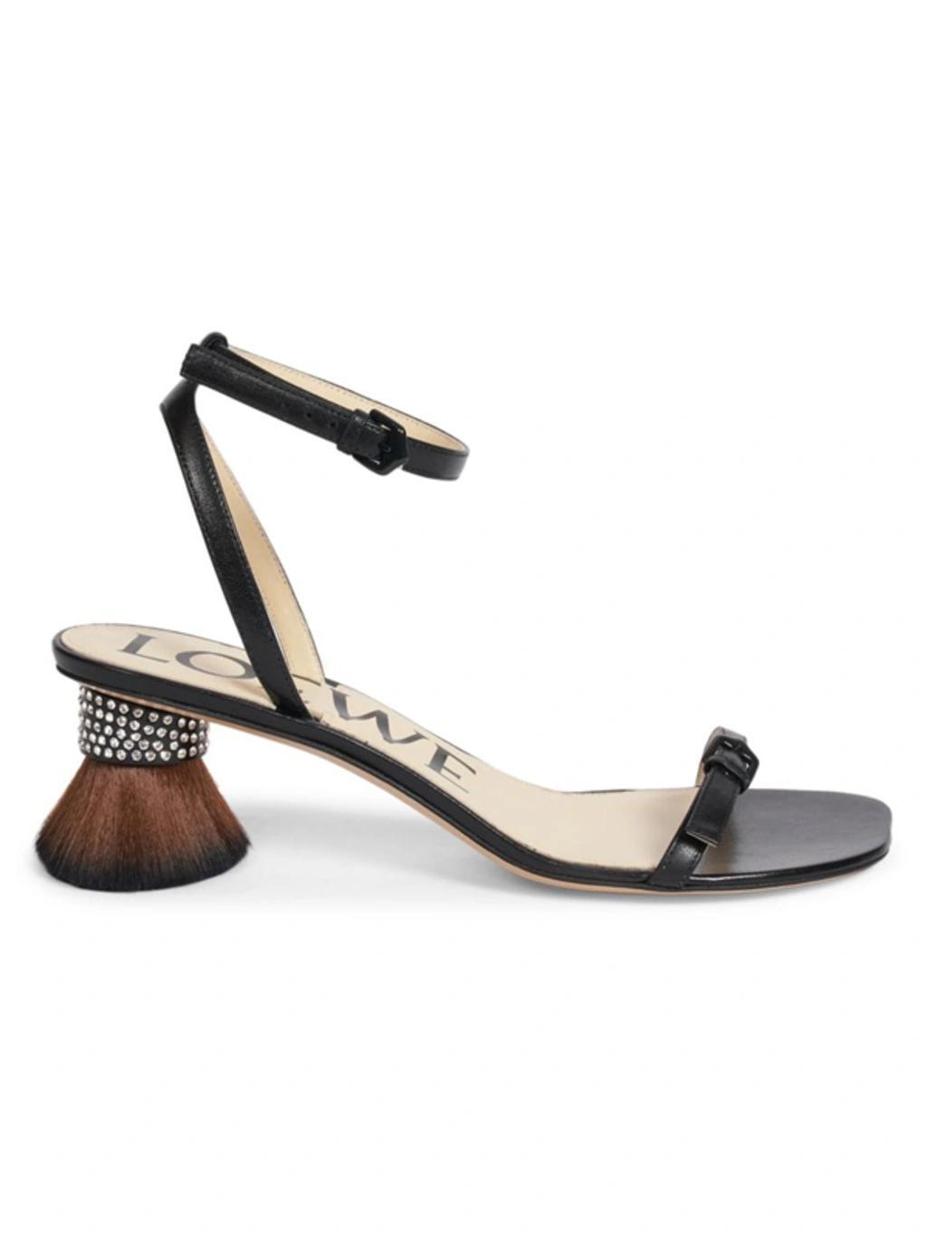 Petal Brush-heel Leather Sandals In Black Product Image