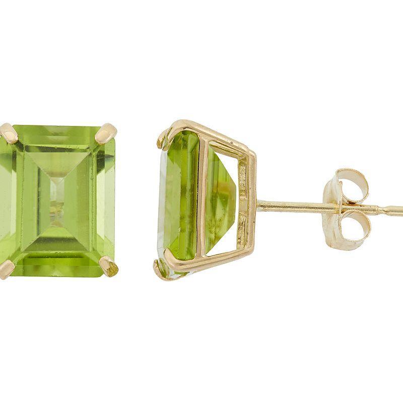 Designs by Gioelli 10k Gold Peridot Emerald Cut Solitaire Stud Earrings, Womens, 10k Goold Product Image