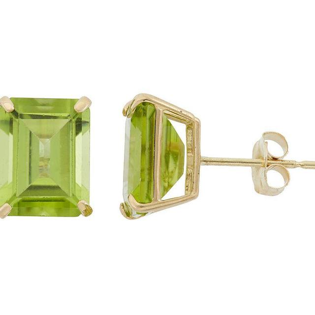 10k Gold Peridot Emerald Cut Solitaire Stud Earrings, Womens, Green Product Image