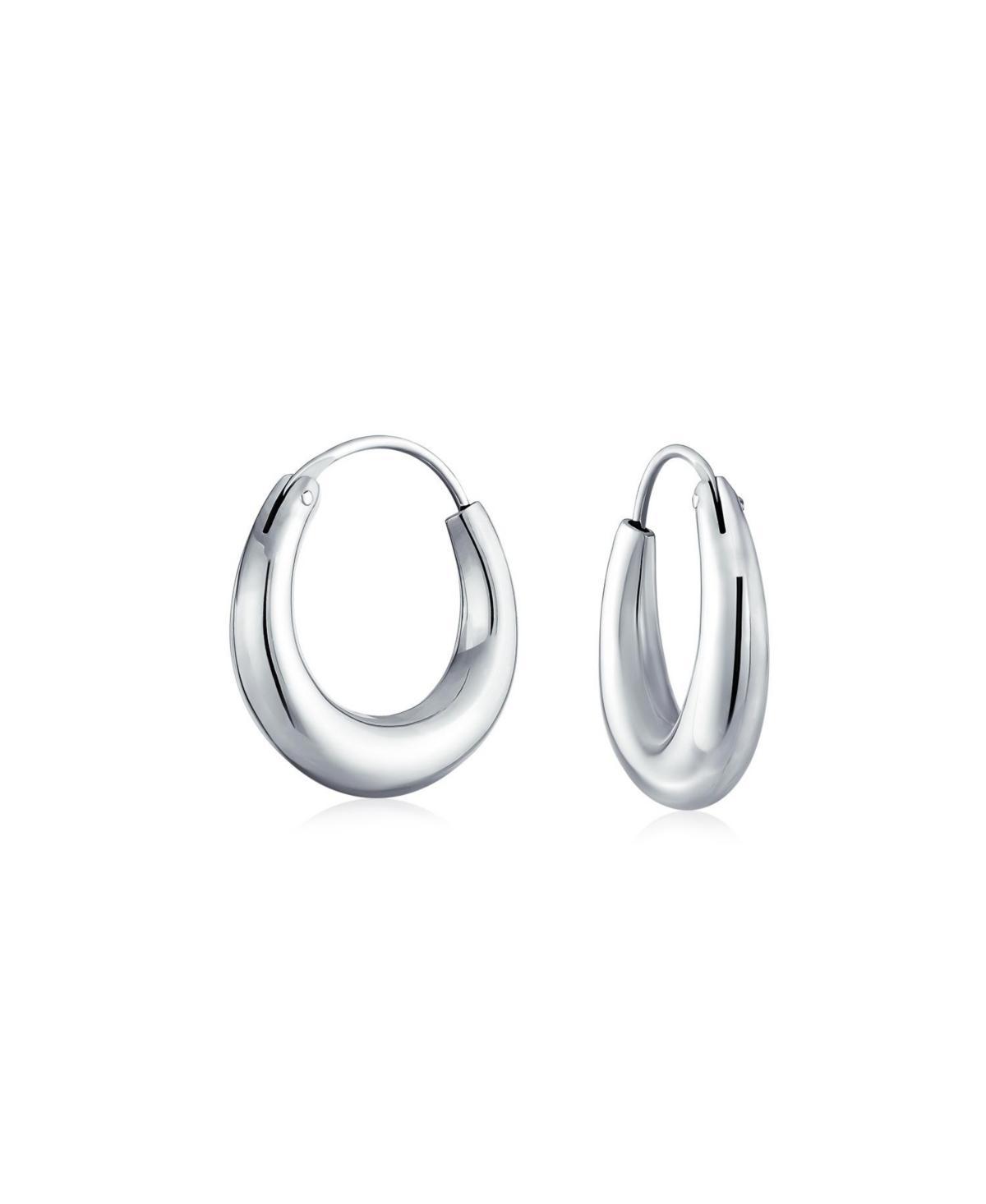 Bling Jewelry Simple Plain Circle Crescent Tapered Tube Hollow Puff Tube Round Hoop Earrings For Women .925 Sterling Silver Endless .75 Inch Product Image