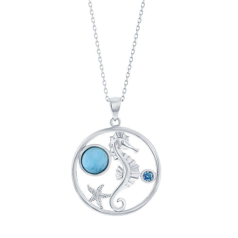 Nautica Rocks Sterling Silver Larimar & Cubic Zirconia Seahorse Pendant Necklace, Womens Blue Product Image