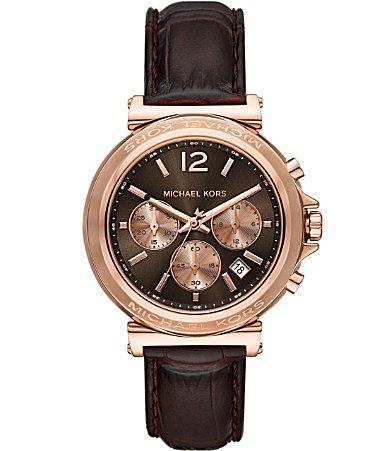 Michael Kors Womens Maren Chronograph Chocolate Leather Strap Watch Product Image