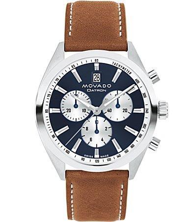 Movado Mens Datron Quartz Chronograph Cognac Leather Strap Watch Product Image