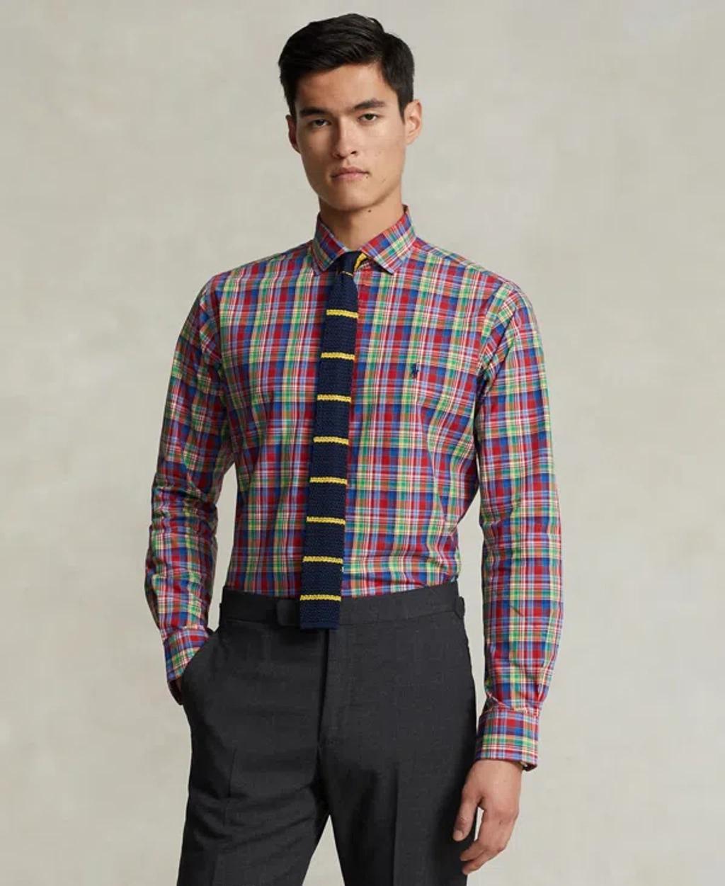 Men's Poplin Plaid Shirt In Red,blue Multi Product Image